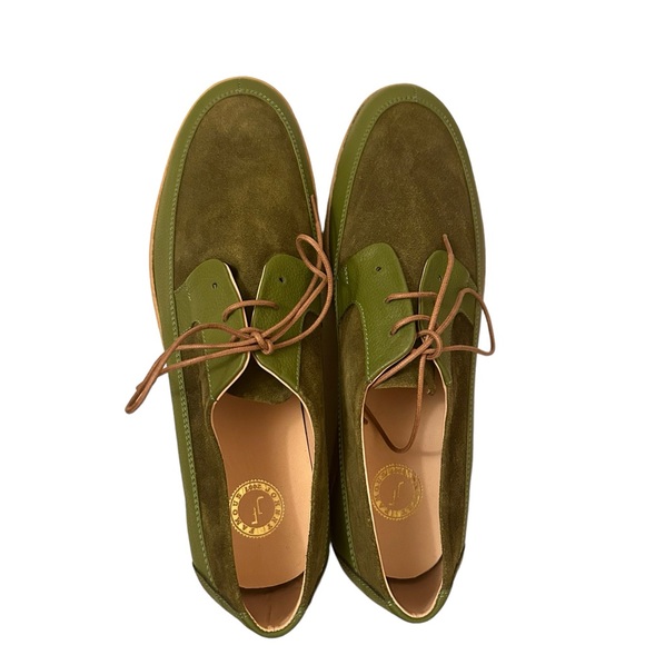 Vintage Johnny Famous Bally Style Men's Green  Leather Suede Low Tops Size 11.5 - Picture 1 of 13